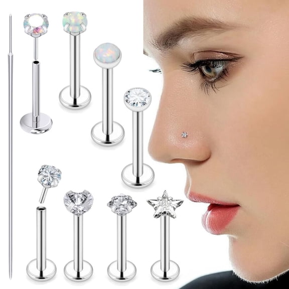 8 Pcs 16G Threadless Nose Rings Studs Flat Back Earrings Surgical Stainless Steel Nose Rings Stud Piercing Jewelry