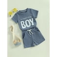 thumbnail image 2 of Toddler Baby Boy Mama‘s Boy Outfit Summer Short Sleeve Embroidery T-Shirt Tops Shorts Set Waffle Knit Clothes, 2 of 7