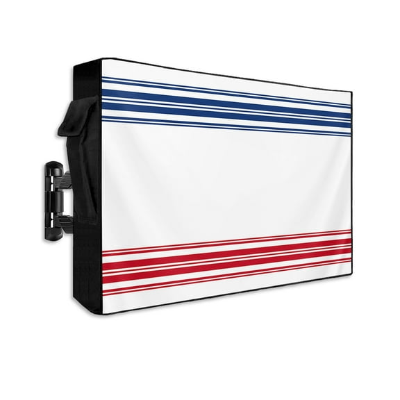 4th of July Outdoor TV Cover 48 to 50 Inch Weatherproof, Red Blue Stripes Independence Day 600D Oxford TV Covers with Waterproof Zipper, Outside Flat TV Screen Protector Size 48"W x 30"H x 4.5"D