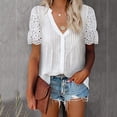 thumbnail image 2 of Clothes under $5 asdoklhq Womens Plus Size Tops Clearance,Women Solid V-Neck Lace Crochet Eyelet Short Sleeve Casual Shirts Blouses Tops, 2 of 7
