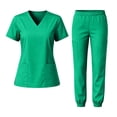 thumbnail image 3 of VV AVEORS Scrubs For Women Set Casual Medical Uniform Stretch V-Neck Scrub Top & Jogger Pant With Pocket Nursing Uniforms Set Green 2XL, 3 of 7