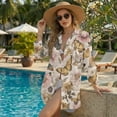 thumbnail image 2 of Renewold Swim Coverups for Women T-Shirt Dress with Pocket Soft Comfortable Beach Button Up Shirt Bathing Suit Cover Up Shirt Summer Beachwear, Vintage Floral Butterfly Print, S, 2 of 7