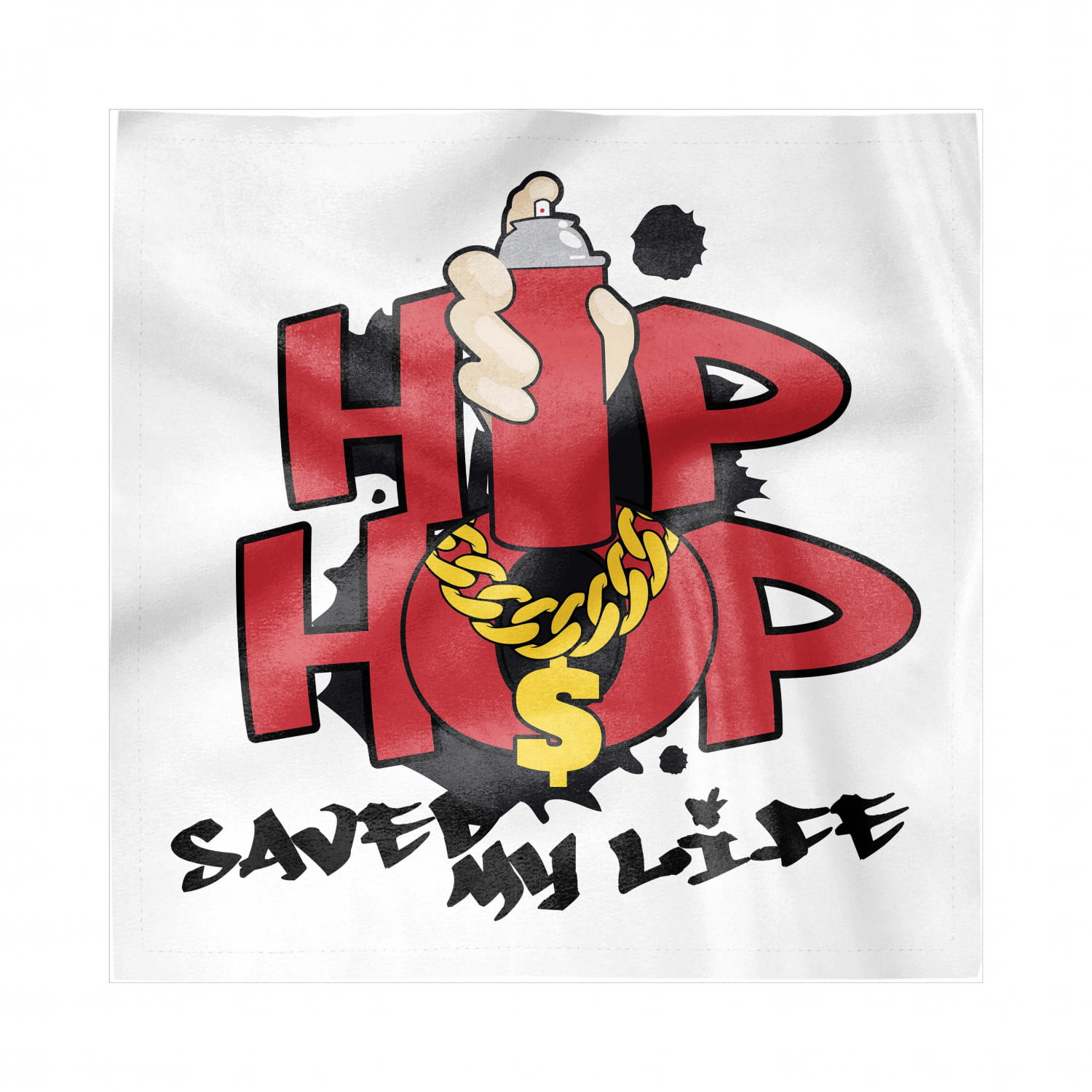 Ambesonne Hip Hop Place Mats Set of 4 Vermilion Black Yellow Washable Fabric Placemats for Dining Room Kitchen Table Decor Hip Hop Saved My Life Phrase in Grafitti Style with Spray Chain