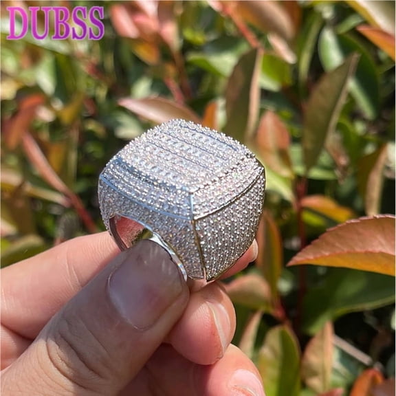 Dubss Iced Out Ring for Men Real Gold Plated Prong Setting Copper CZ Stones Hip Hop Fashion Jewelry 2023 Trend