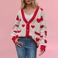thumbnail image 2 of clearance!Outfmvch cardigan sweaters for women Valentine's Day Cardigan Love Heart Grahic Shaped Peach Pocket Knitted Jacket Cardigan Knit Tops cropped jacket couple gifts for him and her Beige M, 2 of 7