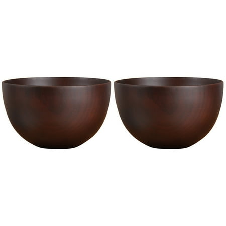 

2X Japanese Style Wooden Bowls Salad Noodle Fruits and Wooden Bowl Red-Brown