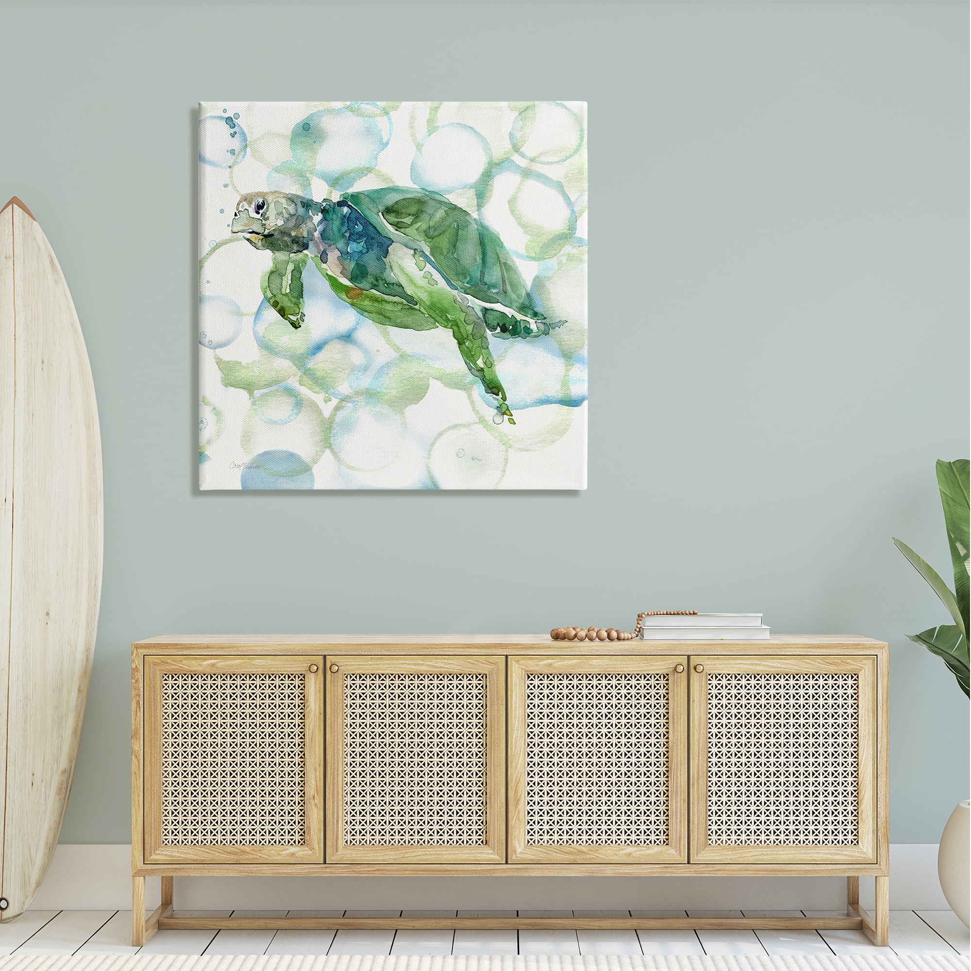 Stupell Industries Watercolor Sea Turtle Swimming Ocean Water Bubbles Painting Gallery Wrapped Canvas Print Wall Art, Design by Carol Robinson
