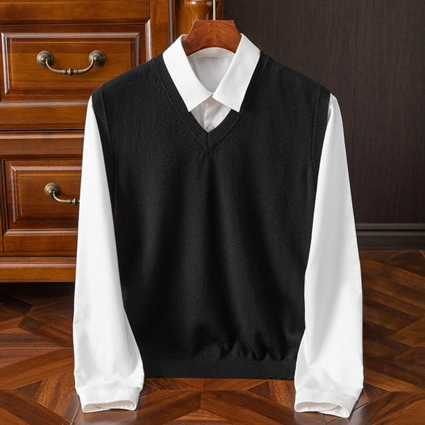 Camiseta sin mangas con cuello en V para hombre, jersey de camisola sin mangas de color liso a la moda, suéter de punto con cuello en V, top de poliéster para hombre