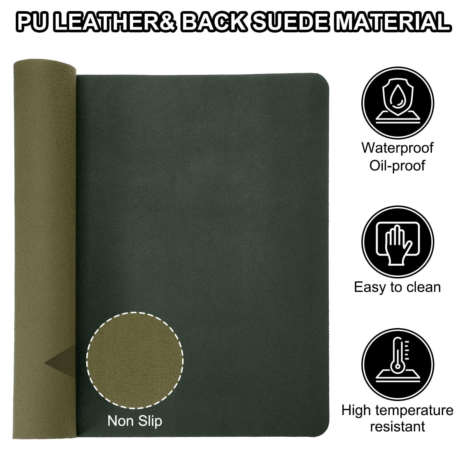Uxcell 35"x17" Large Desk Mat, PU Leather Dual Side Large Desk Pad, Dark Green