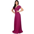 thumbnail image 4 of KOH KOH Long V-Neck Flowy Cap Short Sleeve V-Neck Bridesmaid Wedding Guest Party Formal Summer Sundress Tall Gown Maxi Dress Dresses For Women Fuchsia Magenta Pink Medium US 8-10 NT074, 4 of 6