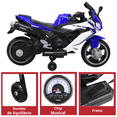 thumbnail image 4 of Moto Montable Eléctrica Deportiva 2 Ruedas para Niños Luz Bluetooth Dos Baterias 6V con Cargador Soporta Hasta 30kg - Azul, 4 of 8