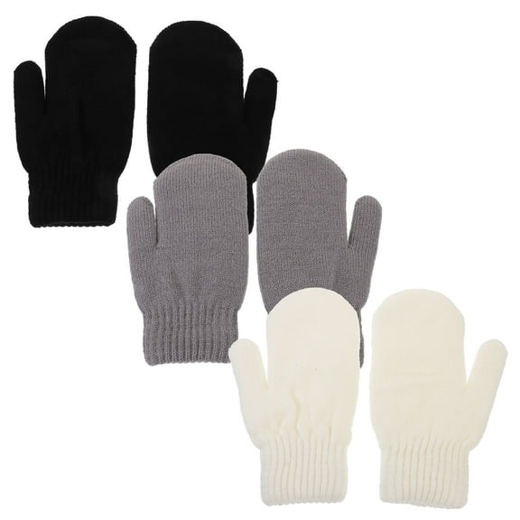 Phenofice 3 Pairs Women's Mittens for Cold Weather Acrylic Fiber Fitted Black Skiing