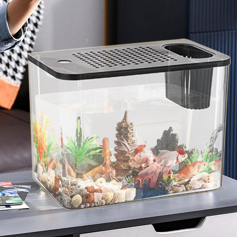 Fish Tank Aquarium Transparent Desktop Tank Turtle Aquarium Small Aquariums Decorative Fish Container for Fish Black