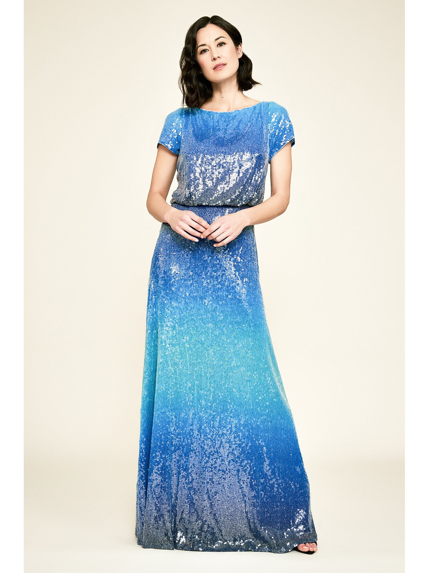 Color Block Sequined Blouson Dress 