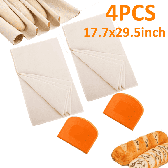 2PCS  Tea Towels for Baking +2PCS  Bowl Spatula, Reusable Thick Bread Towels,100%  Cotton Bread Cloth for Baguettes, Pastry, Loaves