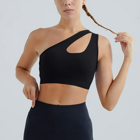 

Clearance! TOFOTL Women s Sports Underwear One Shoulder Vacuous Vest Gathered Shockproof Running Sports Beautiful Back Bra Black XL