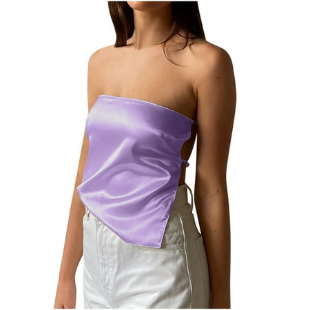 Mrat Racerback Workout Tank Tops Women s Solid Color Backless One Line Collar Bra Strap Vests Ladies Outerwear Tops Plus Size Tank Tops for Women S-16 Purple L