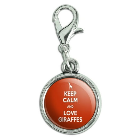- Keep Calm And Love Giraffes Antiqued Bracelet Pendant Zipper Pull Charm with Lobster Clasp