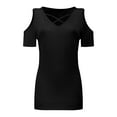thumbnail image 2 of Womens Summer Shirts Short Sleeve V Neck Criss Cross Cold Shoulder Tops Blouse, 2 of 5