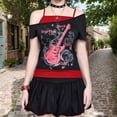 thumbnail image 4 of Aesthetic Fake 2 Piece T-Shirt For Women Punk Rock Edgy Guitar Graphics Short Sleeve Off Shoulder Crop Top Streetwear, 4 of 13