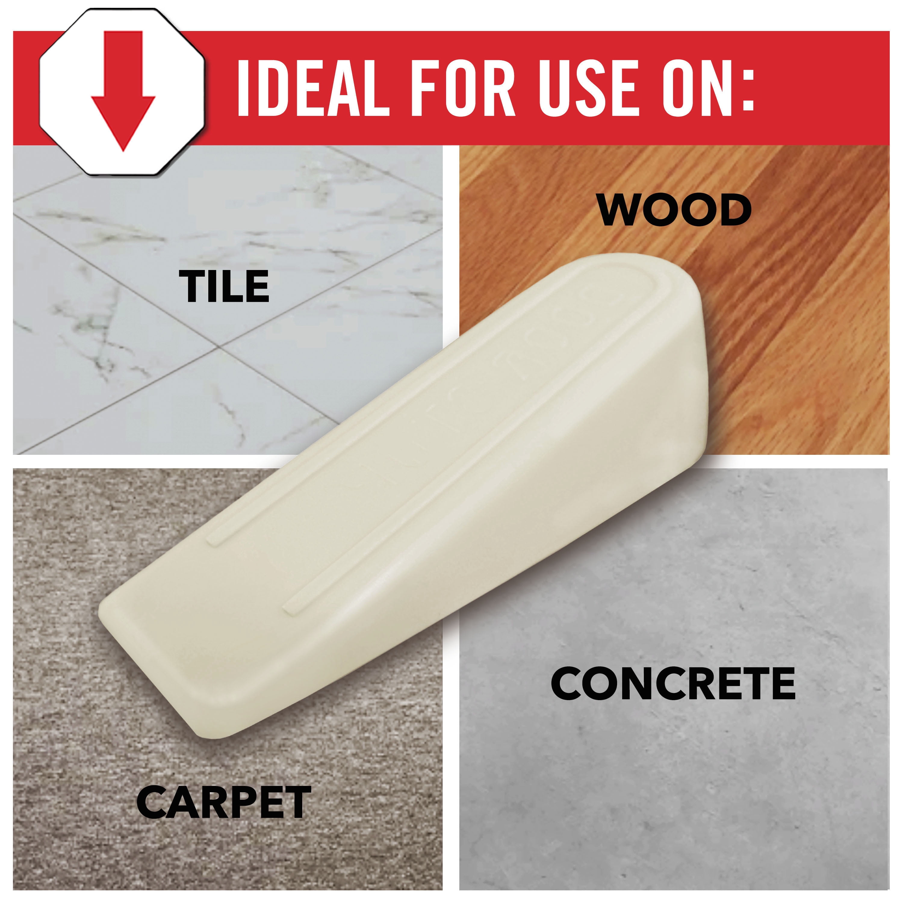 Super Sliders Non-Skid Rubber Door Stop, Wedge Design for Secure Hold on Textured Surfaces and Carpet (4 in x 1 in x 1 in) - 3 Pack, Beige