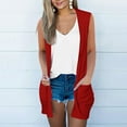 thumbnail image 2 of Htigea Women's Long Vest Solid Color Sleeveless Open Front Duster Cardigan Lightweight Everyday Casual Tops Red 2XL, 2 of 5