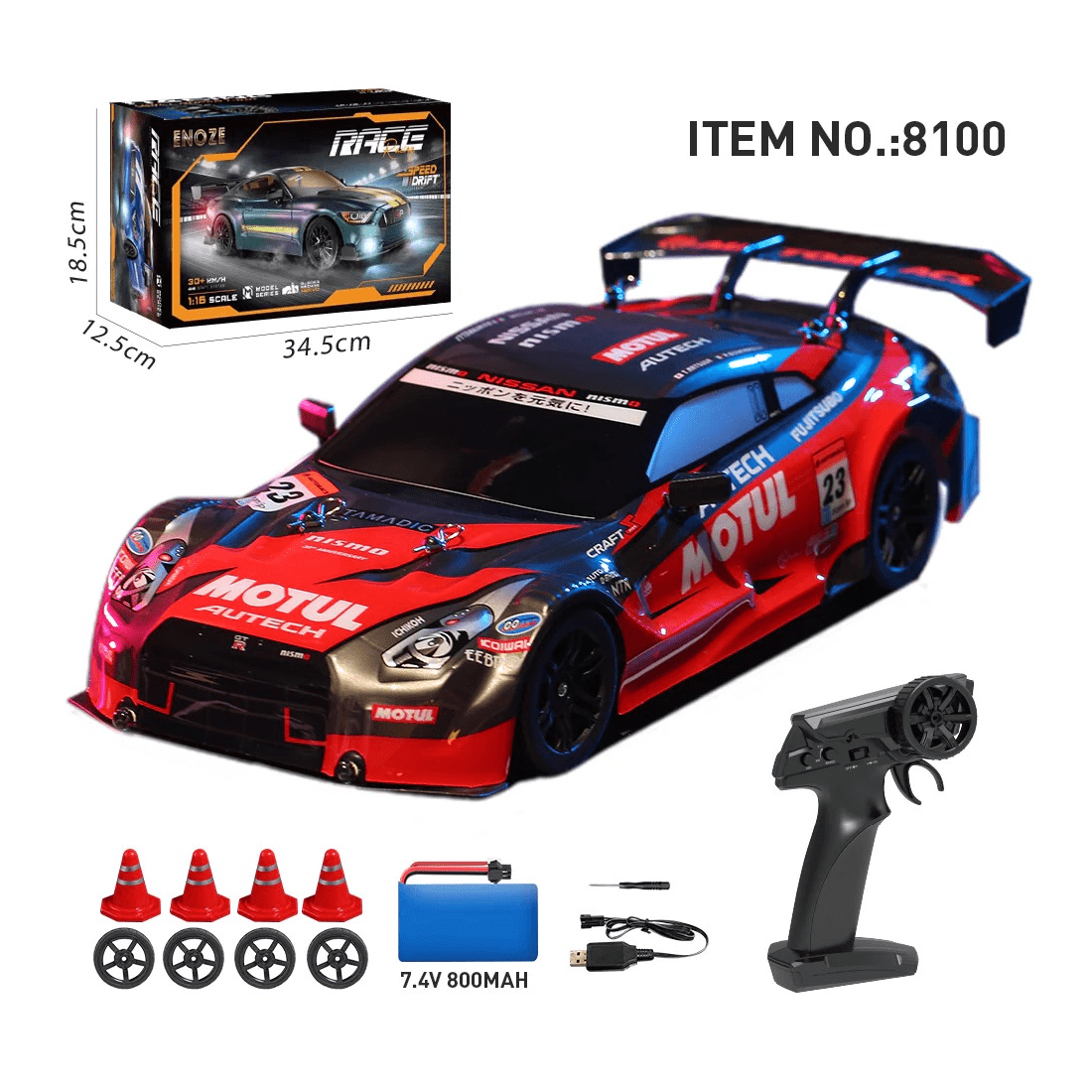 1:16 Scale RC Drift Car 2.4G 4WD Electric Racing Sports Car with LED Lights, High-Speed Remote Control Vehicle Model Toy for Teens & Adults Hobbyists & Collectors