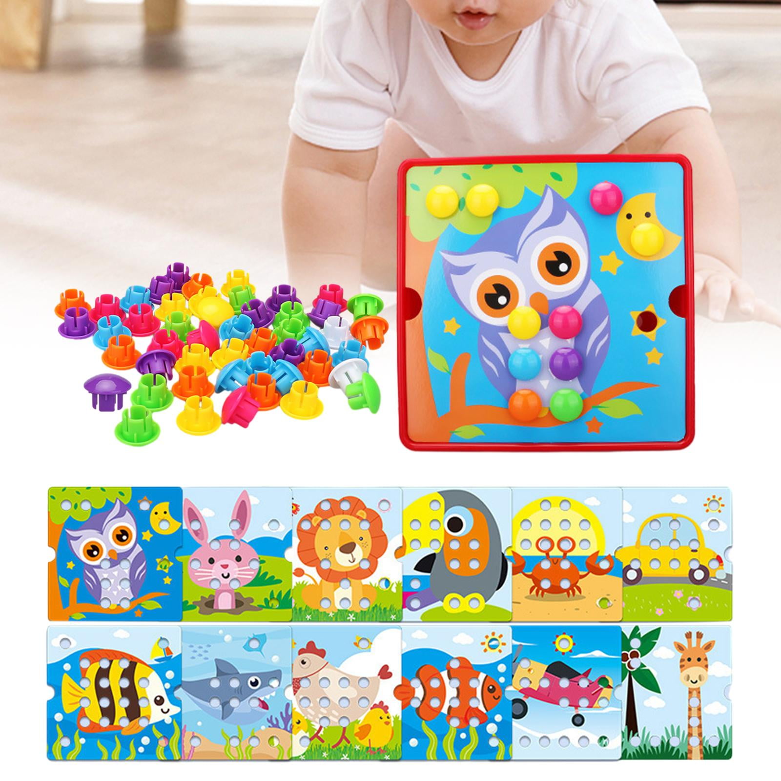 yotijay Assorted Color Mosaic Pegboard Educational Toys, 46 Buttons and 12 Pictures with E