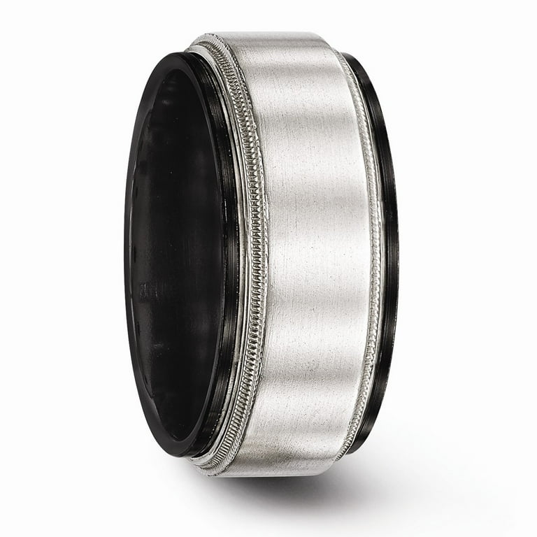 Edward Mirell Black Titanium & Sterling Silver Satin & Polished Milgrain Band Edward Mirell Black Titanium & Sterling Silver Satin & Polished Milgrain Band