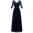 thumbnail image 4 of Sakmal A Line Womens Summer Dresses Evening Party Maxi Blue Dress V Neck Lace 3/4 Sleeve Dresses, 4 of 5