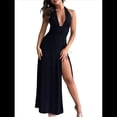 thumbnail image 2 of Vestido con Cuello en V Profundo y Cuello Halter para Mujer, Sin Mangas, Espalda Descubierta y Abertura. Negro XL, 2 of 9