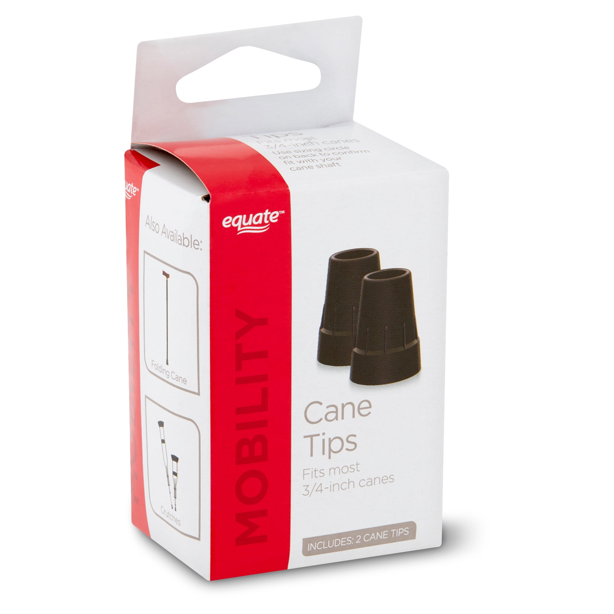 Equate Walking Cane Tips for Canes, Crutches, and Walkers, Fits Most 3/4 in. Canes, 2 Count