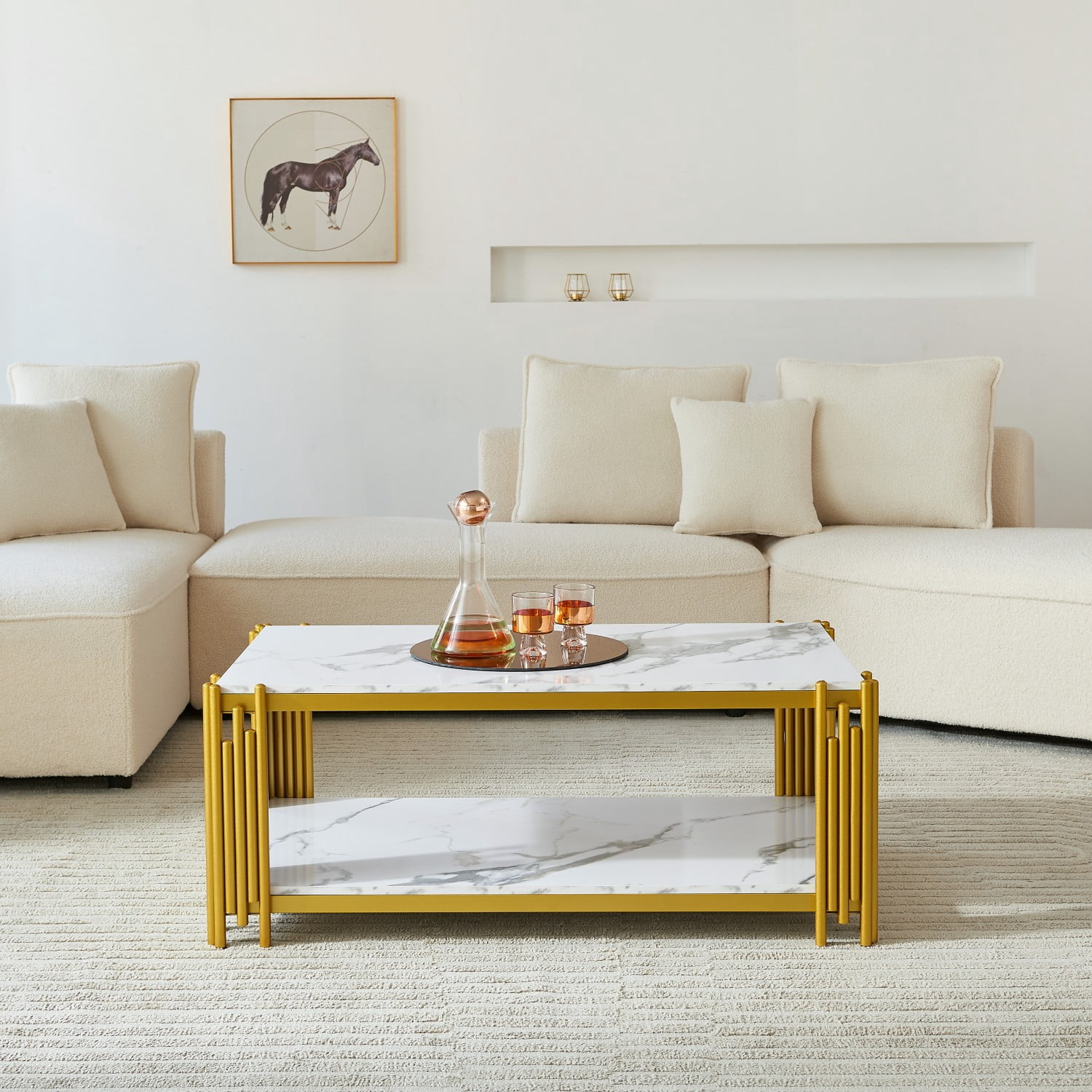Gewnee Modern 2-Tier Side Tabl Stable Metal TV Stand Side End Table with Storage Shelf for Small Apartment Living Room,
