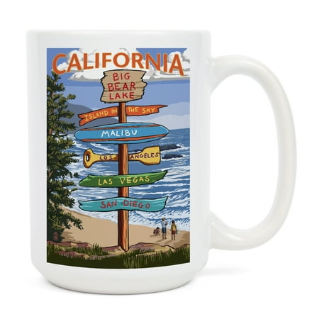 

15 fl oz Ceramic Mug Big Bear Lake California Destination Signpost Dishwasher & Microwave Safe