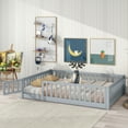 thumbnail image 2 of Full Size Floor Bed with Fence and Door,Rubber Wood Floor Bed with Safety Guardrails,for Living Room & Bedroom,Grey, 2 of 9