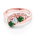 thumbnail image 2 of Gem Stone King 18K Rose Gold Plated Silver White Moissanite and Green Nano Emerald and White Created Sapphire Engagement Ring for Women (1.09 Cttw, Gemstone , Heart Shape 4MM, Size 7), 2 of 4