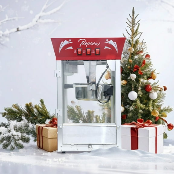 Commercial Popcorn MAKER Machine, 12 Ounce Kettle Stainless Steel Popcorn Maker with Tempered Glass, Warming Deck, 850W Countertop Popcorn Popper for Parties, Events, and Home Theater, red