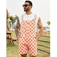 thumbnail image 6 of Shorts Overalls for Men Checkered Rompers Work Jumpsuits Stretchy Bibs Coveralls(Orange and White Checkered,S), 6 of 11