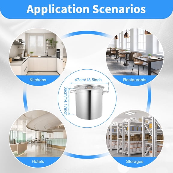 Stainless Steel Silver Cookware Stockpot Commercial Grade Large Stock Pot 37 Quart for Hotels, Restaurants