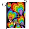 thumbnail image 2 of Bandera de jardín arcoíris LGBTQ de doble cara con texto "Love is Love Hearts", ideal para decorar el jardín, el hogar y el exterior, ideal para el mes del orgullo lésbico, bisexual y pansexual, de, 2 of 8