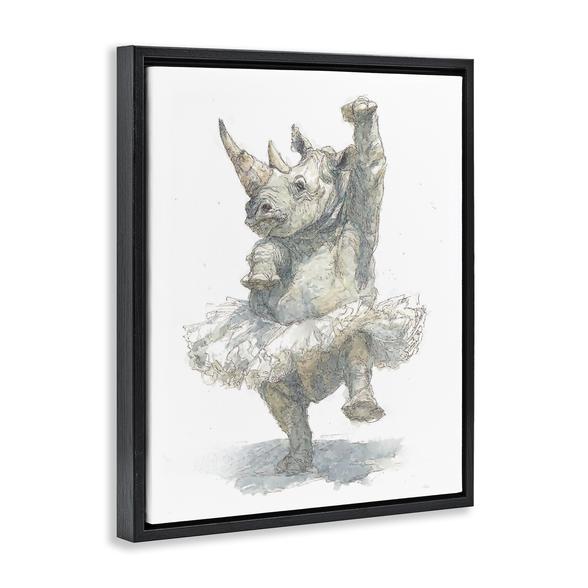 Ballet Rhino Tutu Black Framed Floater Canvas Wall Art, design by Ziwei Li