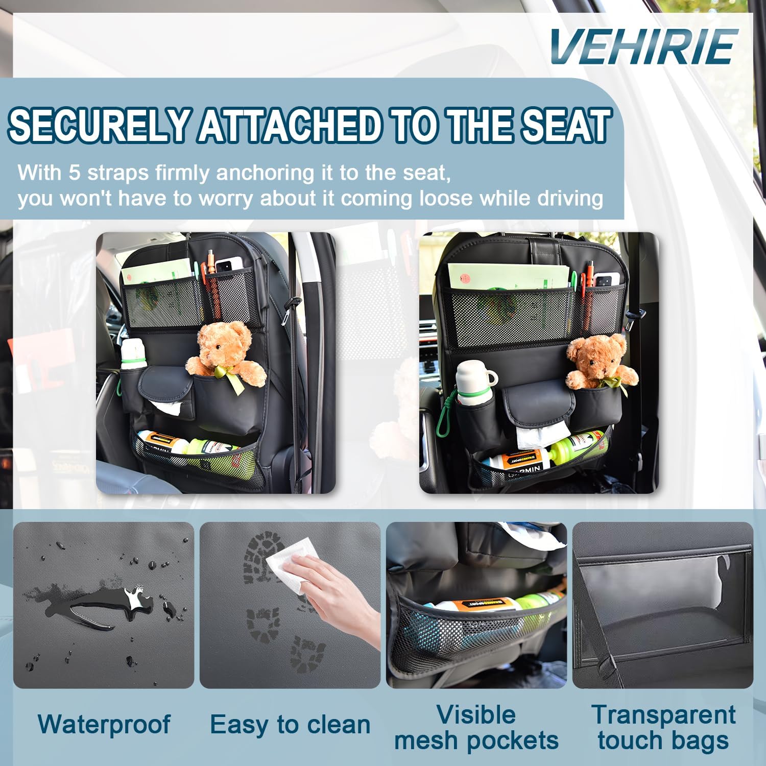 Car Backseat Organizer with Foldable Table Tray, Premium Leather Car Seat Back Protectors Kick Mats, Toy Storage Box with 10 Inch Touch Screen, Tablet Holder