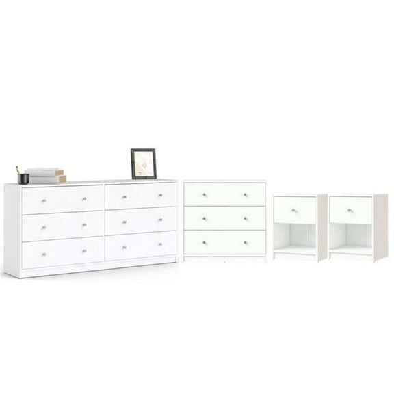 Pemberly Row 4 Pieces Set of Modern Wood Bedroom Furniture in White Finish