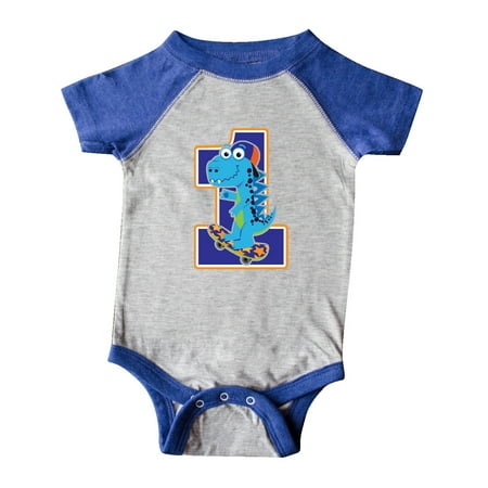 

Inktastic Skateboarding 1st Birthday Boy Dinosaur Gift Baby Boy Bodysuit