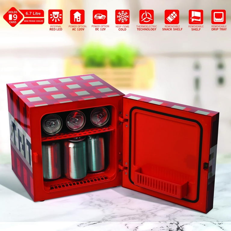 Minecraft 17924 Red TNT X9 Can Mini Fridge 6.7L X1 Door Ambient LED Lighting 10.4 in H 10 in W 10 in D