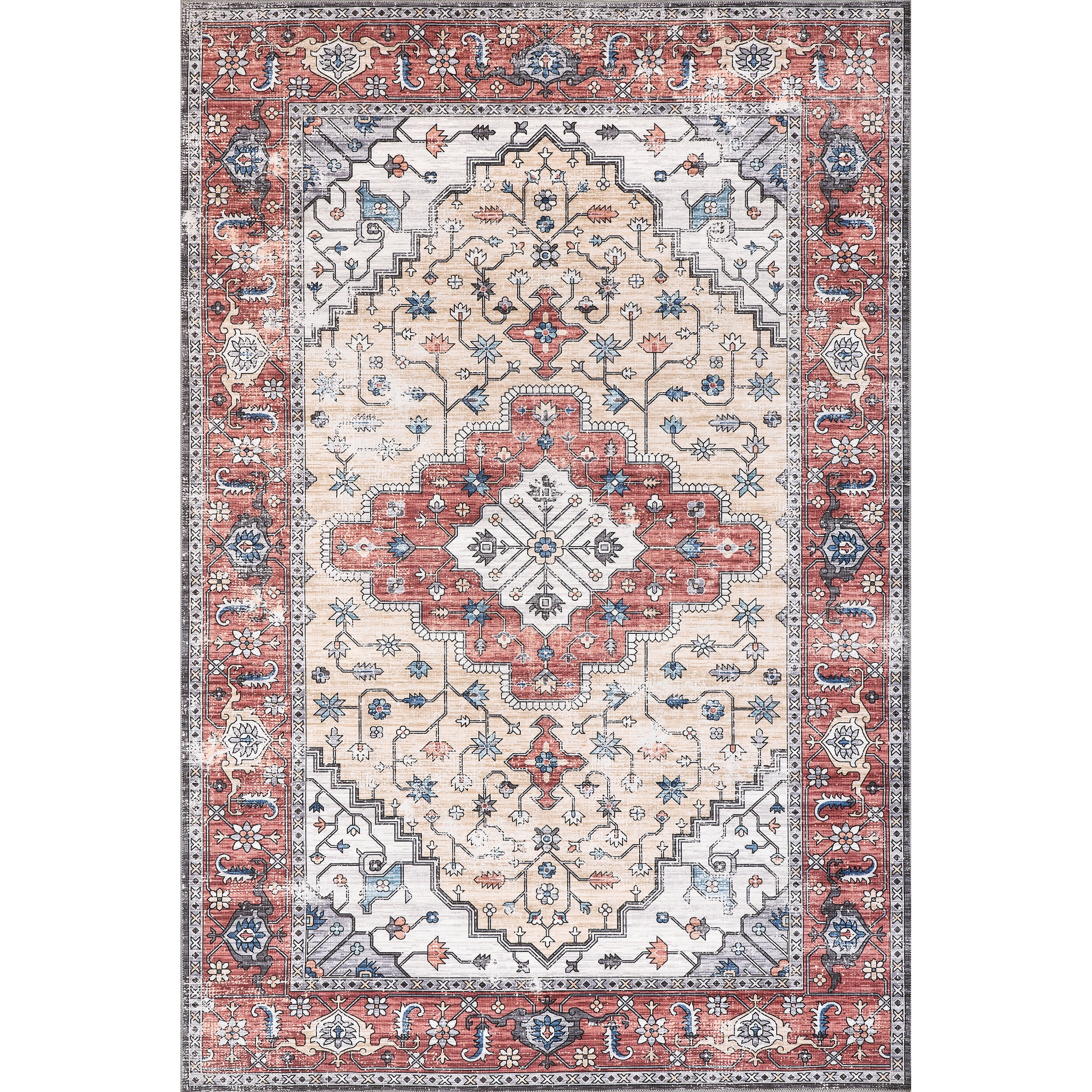 nuLOOM Melanie Transitional Medallion Machine Washable Area Rug, 6' x 9', Rust