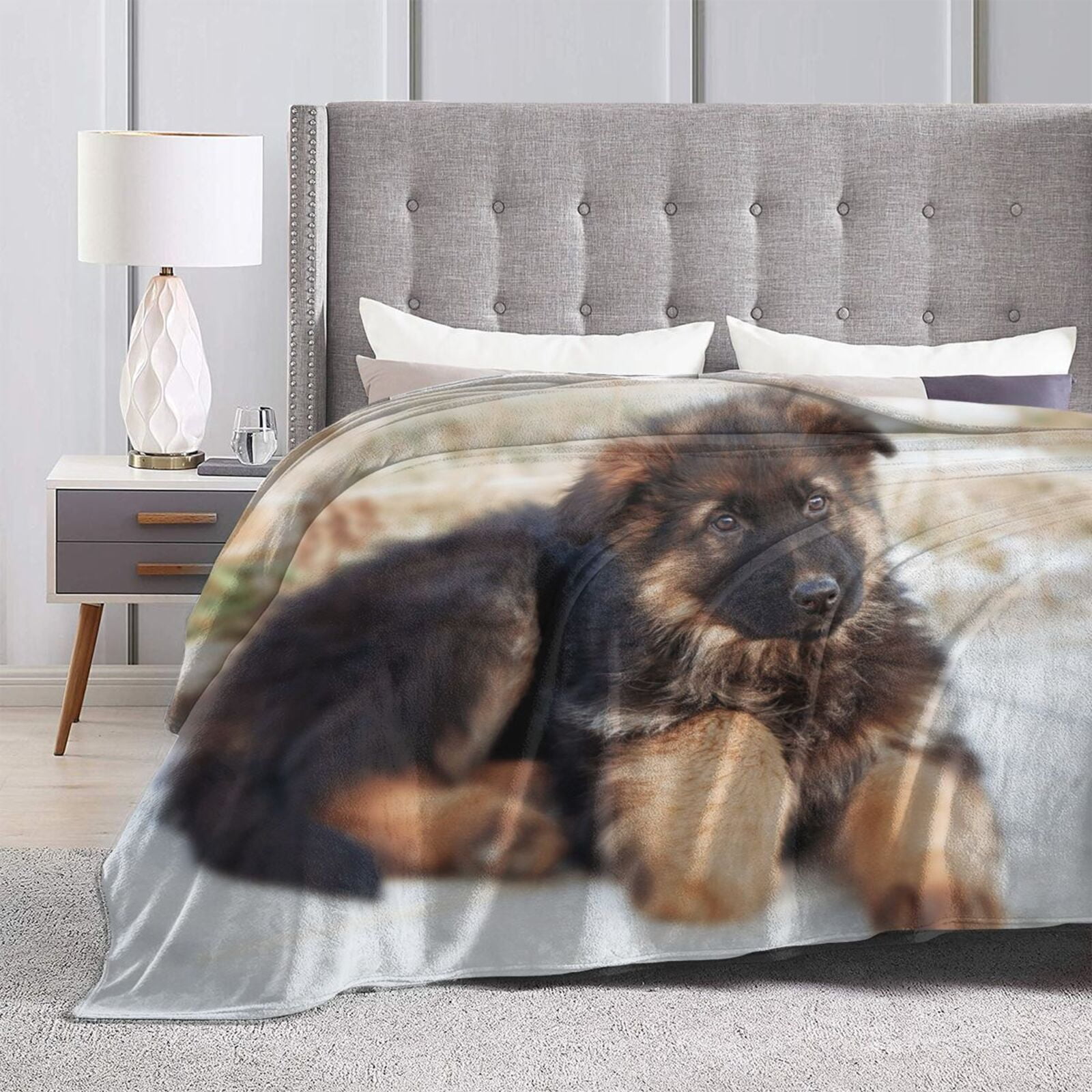 Wijzvio German Shepherd Dog Throw Blanket Soft Fuzzy Fleece Blanket For Couch Bed Living Room Decoration 60"X50"