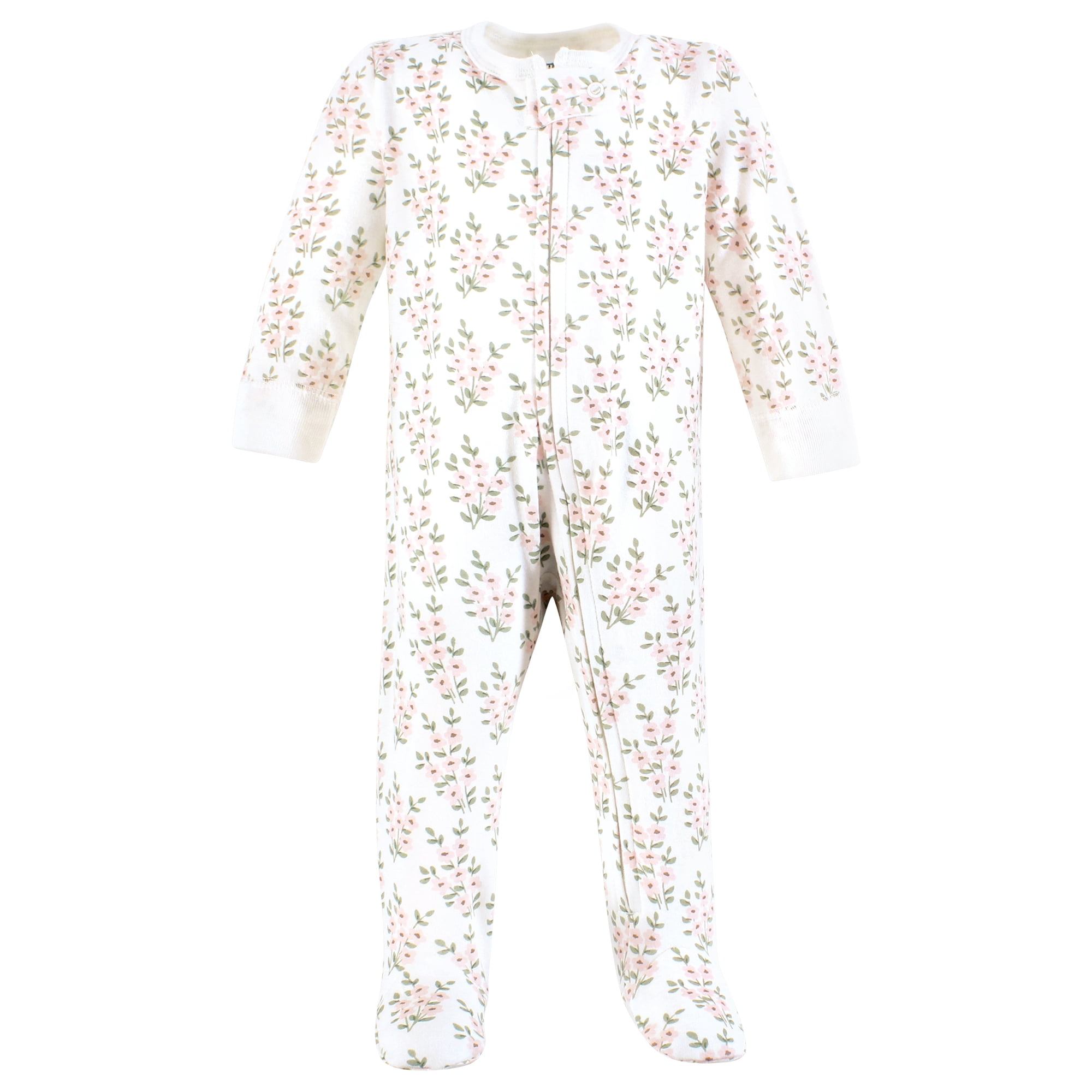 Hudson Baby Infant Girl Cotton Sleep and Play, Pink Sage Florals, 6-9 Months