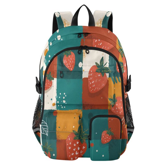 DIXRUYEE Color-block Berry Delight Backpack for School 14”Laptop Compatible with Reflective Safety Strips