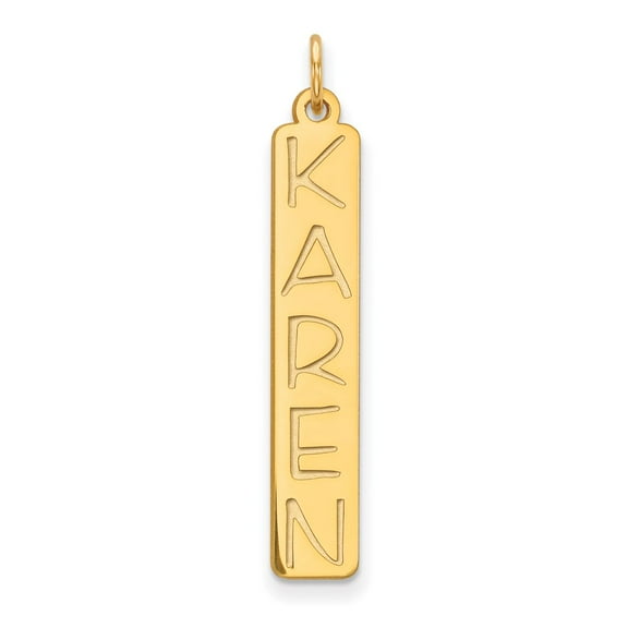14k Yellow Gold Large Vertical Personalized Bar Charm Pendant